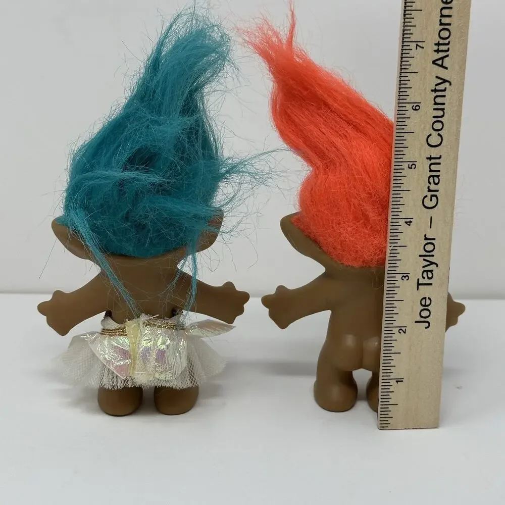 Vintage 4” Gem Bellies Troll Dolls Russ - Orange & Blue Hair